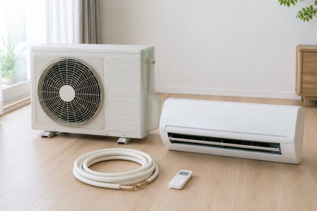 取り外し済みの室内機と室外機